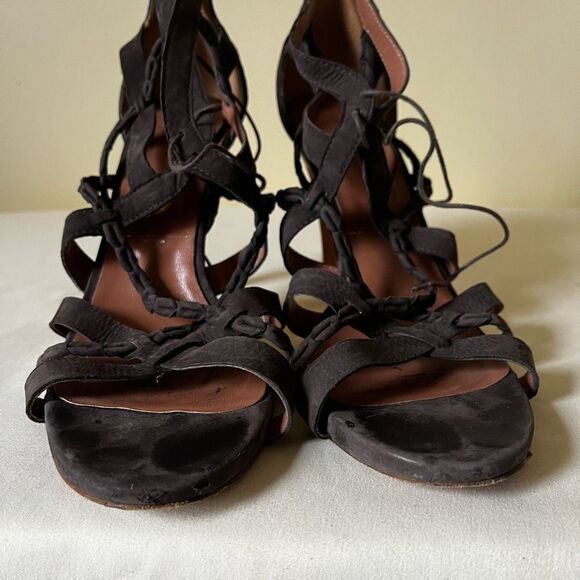 Sigerson‎ Morrison Strappy Lace Up Stiletto Heels Size 10 Dark Brown Suede - Picture 3 of 10